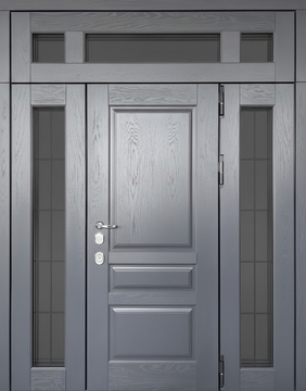 Входная группа с остеклением и терморазрывом, отделкой МДФ графит со шпоном