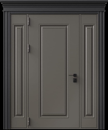 Входная термодверь с металлофиленкой, вставками по бокам, карнизом и порошковым напылением RAL 7022 (тип №10) Входная термодверь с металлофиленкой, вставками по бокам, карнизом и порошковым напылением RAL 7022 (тип №10)
