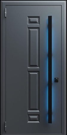 Входная термодверь с металлофиленкой, длинной ручкой с подсветкой и порошковым покрытием RAL 7021 (тип №5) Входная термодверь с металлофиленкой, длинной ручкой с подсветкой и порошковым покрытием RAL 7021 (тип №5)